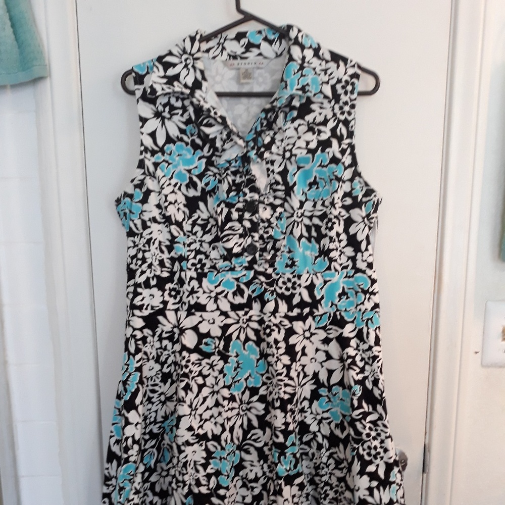 AA Studio Midi Dress Aqua/Black/White Size 14